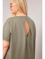 Dámská halenka Plus Size bavlněná s krátkým rukávem khaki Dámská halenka Plus Size bavlněná s krátkým rukávem khaki