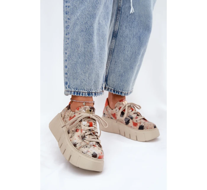 Kožené sneakersy na platformě Maciejka 06891-18 béžové Kožené sneakersy na platformě Maciejka 06891-18 béžové