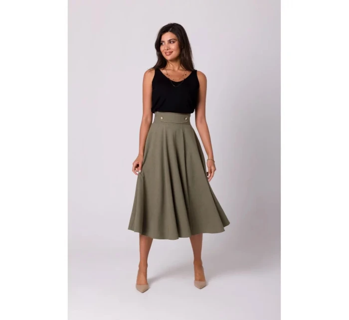Sukně s vysokým pasem B265 olivová - Stylove