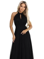 Elegantní maxi večerní šaty na ramínka s a zavazováním v pase černé model 21961746 - numoco basic