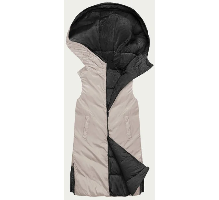 Černo-světle béžová dlouhá dámská vesta (V772G) Černo-světle béžová dlouhá dámská vesta (V772G)