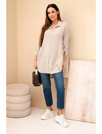 Košile bavlněná mušelínová Plus Size tmavě béžová Košile bavlněná mušelínová Plus Size tmavě béžová