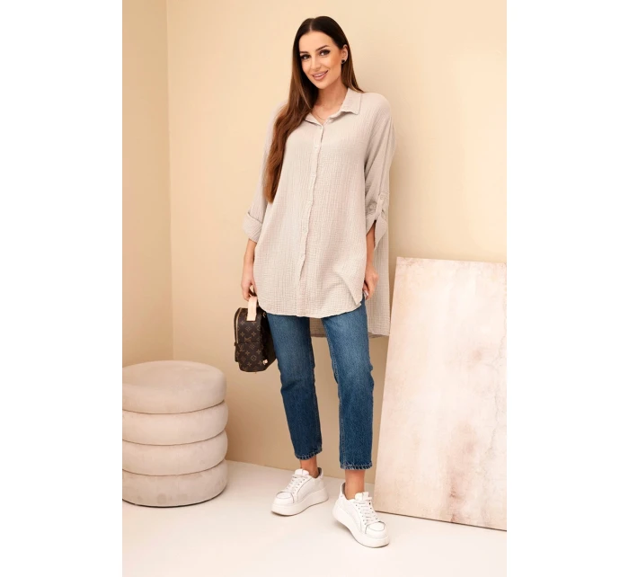 Košile bavlněná mušelínová Plus Size tmavě béžová