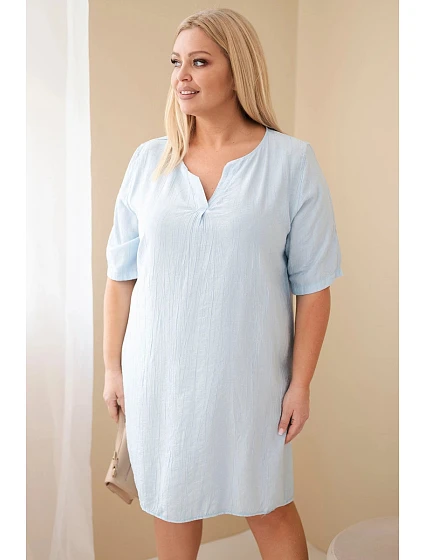 Dámské viskózové šaty Plus Size s krátkým rukávem a výstřihem do V modrá