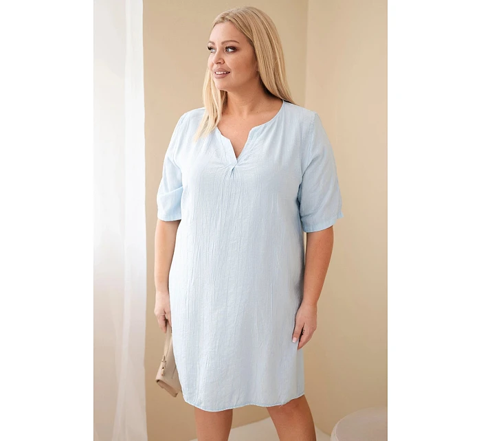 Dámské viskózové šaty Plus Size s krátkým rukávem a výstřihem do V modrá