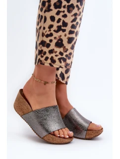 model 21661373 Kožené Dámské Žabky na Korkové Platformě Grafitové - Zazoo