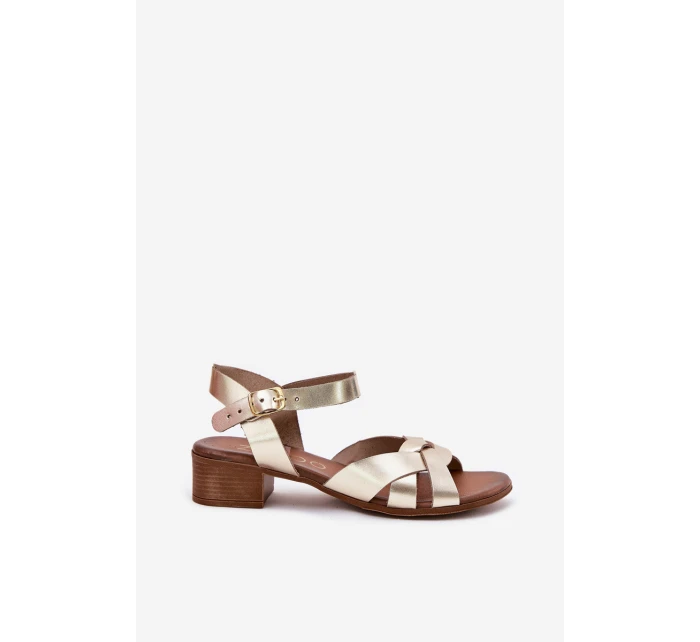 Kožené sandály na podpatku  zlaté model 21694228 - Zazoo