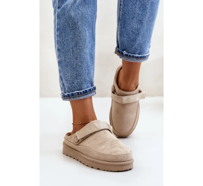 Dámské Zateplené Pantofle S Kožešinou Na Platformě Béžové Azida