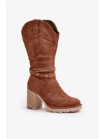 Dámské Kozačky Do Půl Lýtka Na Sloupku Zateplené Camel Ivanelis