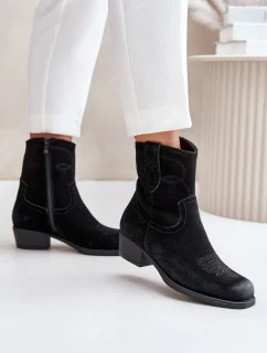 Semišové Kotníkové Boty Kovbojky Dámské Na Nízkém Podpatku Zateplené Sergio Leone Černé