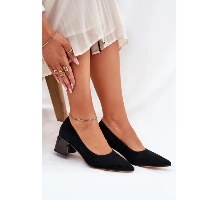 Dámské semišové lodičky s špičatou špičkou Vinceza – černé Dámské semišové lodičky s špičatou špičkou Vinceza – černé