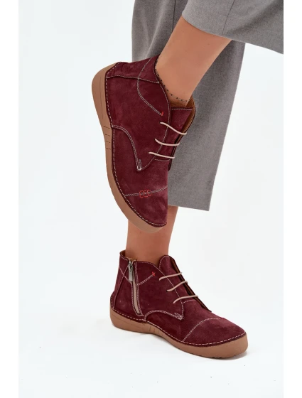 Dámské kožené polobotky s prošitím na zip Artiker – bordó