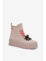 Dámské zateplené semišové trampky na masivní platformě GOE – béžové