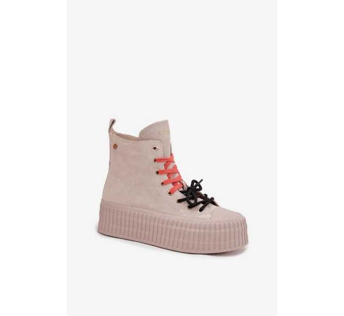 Dámské zateplené semišové trampky na masivní platformě GOE – béžové