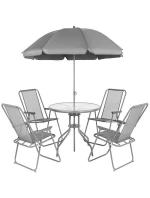 SADA ZAHRADNÍHO NÁBYTKU KULATÝ STŮL 4 ŽIDLE A SLUNEČNÍK TMAVĚ ŠEDÁ SADA ZAHRADNÍHO NÁBYTKU KULATÝ STŮL 4 ŽIDLE A SLUNEČNÍK TMAVĚ ŠEDÁ