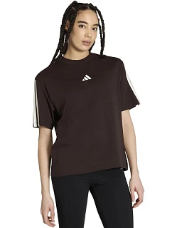 Dámské tričko adidas Essentials 3-Stripes Boyfriend, tmavě hnědé, KX0794