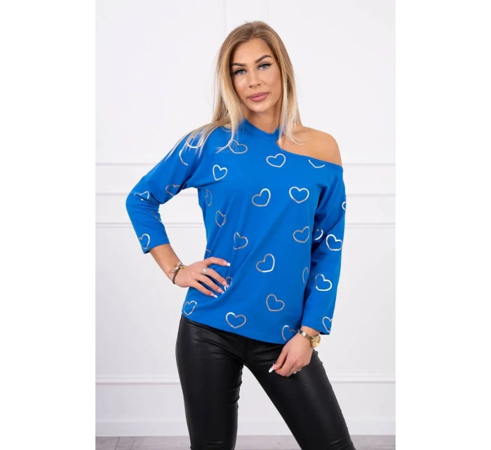 Chrpově modrá halenka s potiskem srdce