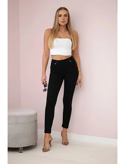 Bavlněné kalhoty s lemem na model 20592359 černé - K-Fashion