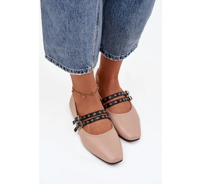Dámské baleríny s pásky béžové model 21744611 - Boto