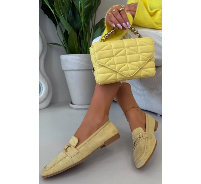 Dámské Mokasyny Loafersy s Ozdobným Prvkem Žluté Evelora