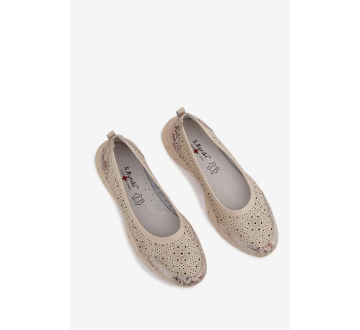 Kožené krajkové baleríny model 22027787 béžové - S.Barski Kožené krajkové baleríny model 22027787 béžové - S.Barski