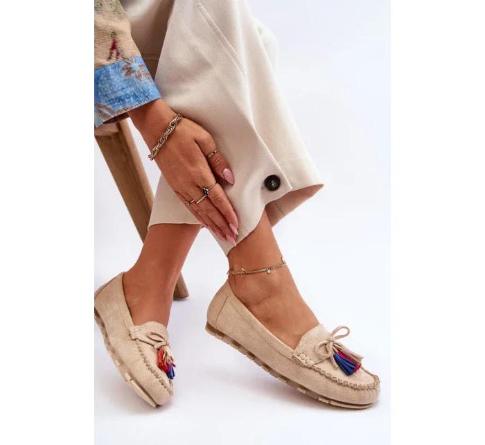 Semišové Mokasíny S Mašlí A Třásněmi Béžove Dorine Semišové Mokasíny S Mašlí A Třásněmi Béžove Dorine