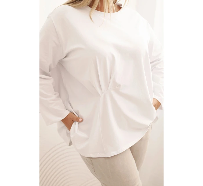 Dámská blůza Plus Size s bavlnou, kapsou a ohrnutým rukávem kiwi