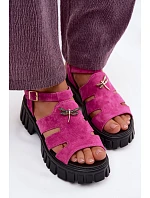 Kožené Semišové Dámské Sandály Na Platformě S  Černé model 22126027 - VINCEZA