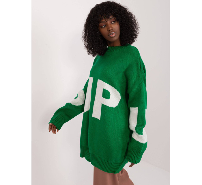 Zelený dámský oversize svetr (8060)