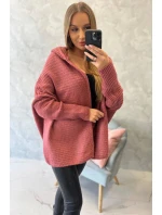 Svetr s kapucí a netopýřími rukávy tmavě růžový