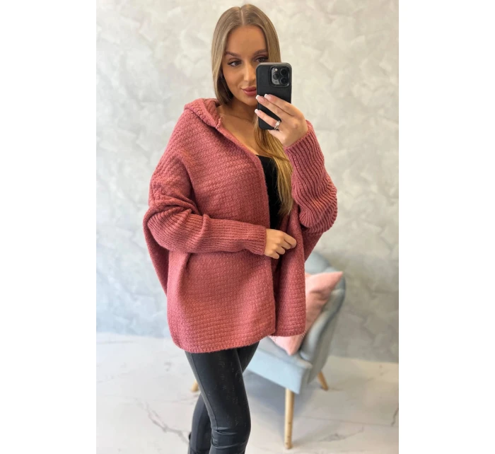 Svetr s kapucí a netopýřími rukávy tmavě růžový