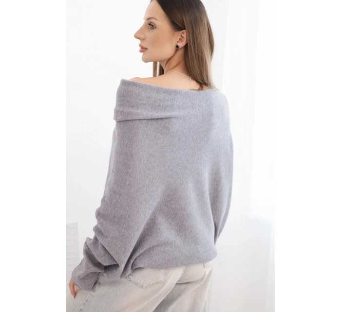 Svetr dámský viskózový asymetrický typu model 21748063 šedý - K-Fashion