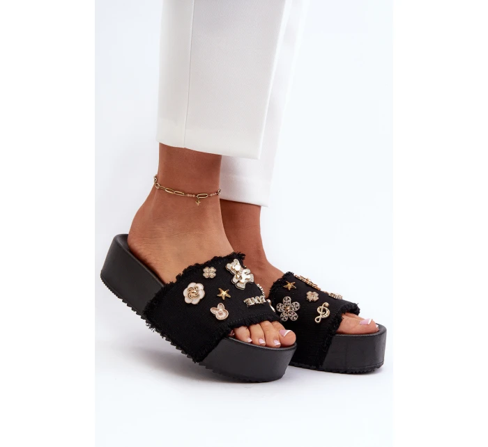 Dámské žabky na platformě s přezkami Černé