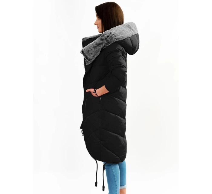 Černá dlouhá zimní bunda s kapucí model 21241716 - Libland Černá dlouhá zimní bunda s kapucí model 21241716 - Libland