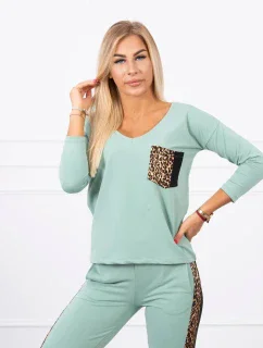 Tmavě mátová sada s leopardím potiskem