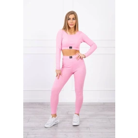 Komplet z bluzką top prążkowany jasny różowy Komplet z bluzką top prążkowany jasny różowy