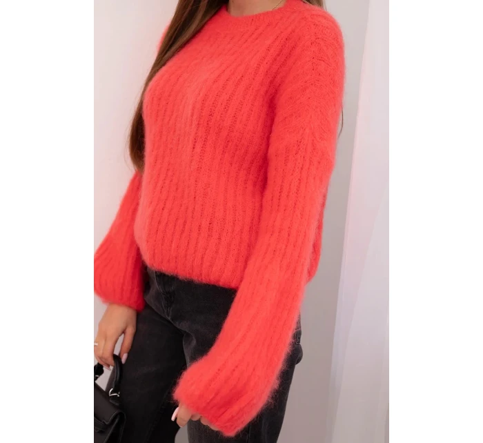 Svetr dámský z mohairu s bufáčovými rukávy malinová Svetr dámský z mohairu s bufáčovými rukávy malinová