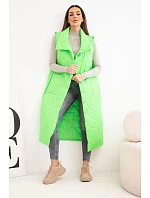 Dámská prošívaná dlouhá vesta s kapsami a stojáčkem neonově zelená