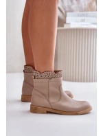 Nízké Dámské Boty Na Ploché Podpatky Kožené Lewski model 21672560 Béžové - Boto