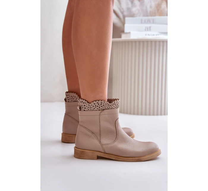 Nízké Dámské Boty Na Ploché Podpatky Kožené Lewski model 21672560 Béžové - Boto