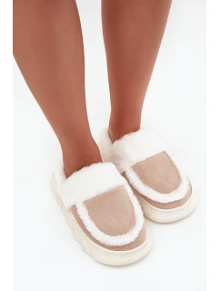 Dámské pantofle na tlusté podrážce s kožešinou Vinceza 19952 Béžové