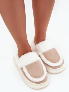 Dámské pantofle na tlusté podrážce s kožešinou model 21710314 Béžové - VINCEZA