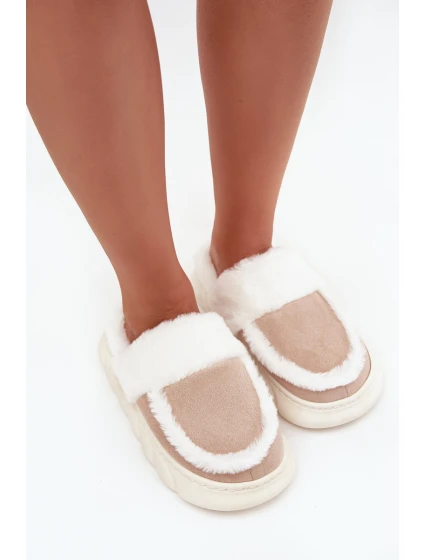 Dámské pantofle na tlusté podrážce s kožešinou Vinceza 19952 Béžové
