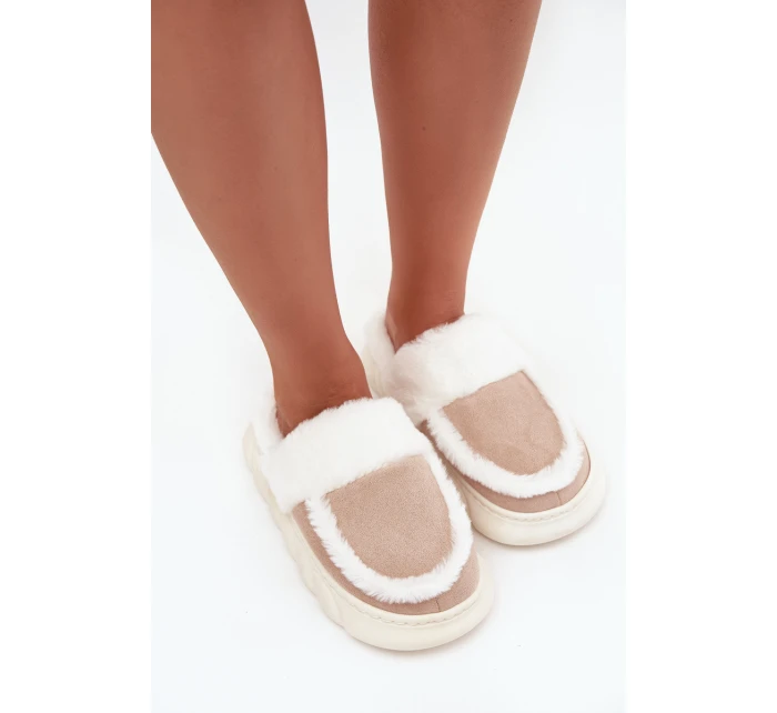 Dámské pantofle na tlusté podrážce s kožešinou Vinceza 19952 Béžové