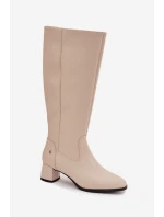 Kožené Zateplené Dámské Kozaky Na Podpatku Maciejka A7165-04 Béžové Kožené Zateplené Dámské Kozaky Na Podpatku Maciejka A7165-04 Béžové