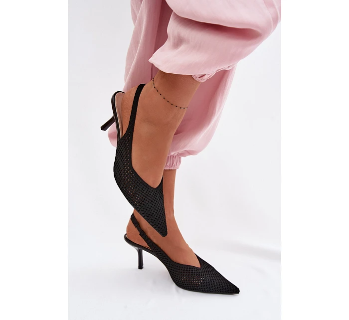 Dámské sandály z síťovaného materiálu na jehlovém podpatku Černé Emiliana Dámské sandály z síťovaného materiálu na jehlovém podpatku Černé Emiliana