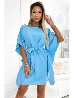 287-26 SOFIA Motýlí šaty se zavazováním v pase - MODRÉ