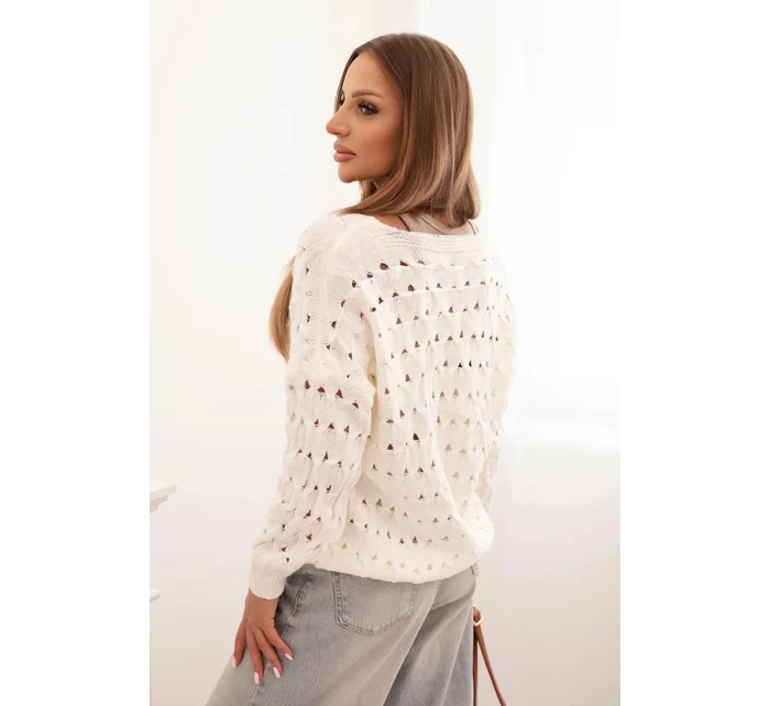Dámský svetr s výstřihem do V a zlatými knoflíky ecru