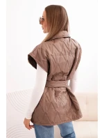 Dámská prošívaná vesta s páskem a širokým límcem fango