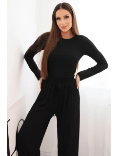 Dámský viskózový komplet s model 21731230 a širokými kalhotami černý - K-Fashion
